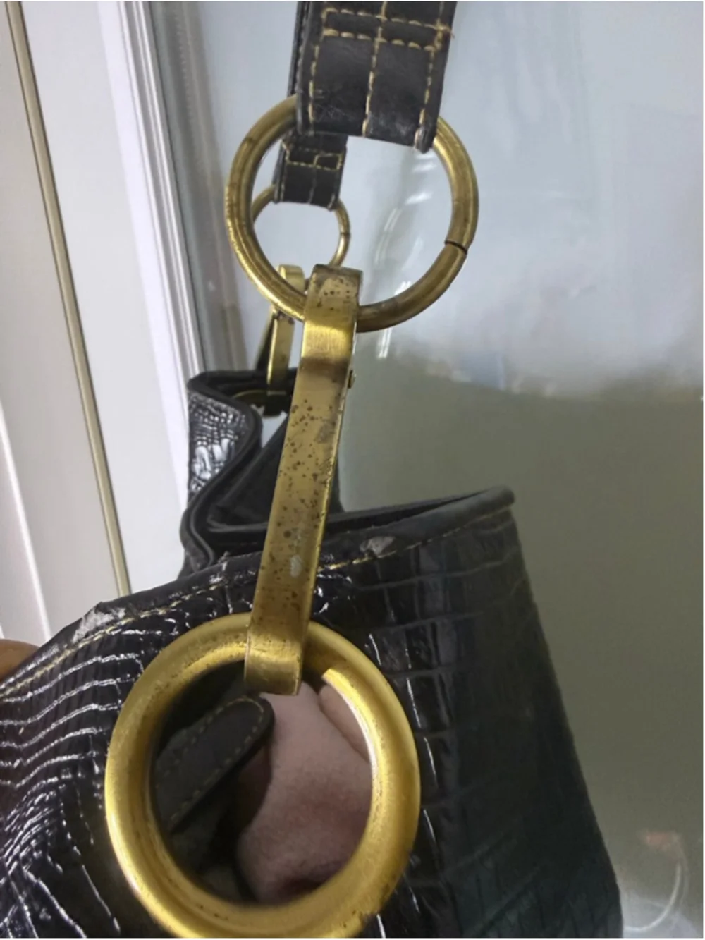 Bueno Black Croc Embossed Shoulder Bag with Gold Toned Hardware